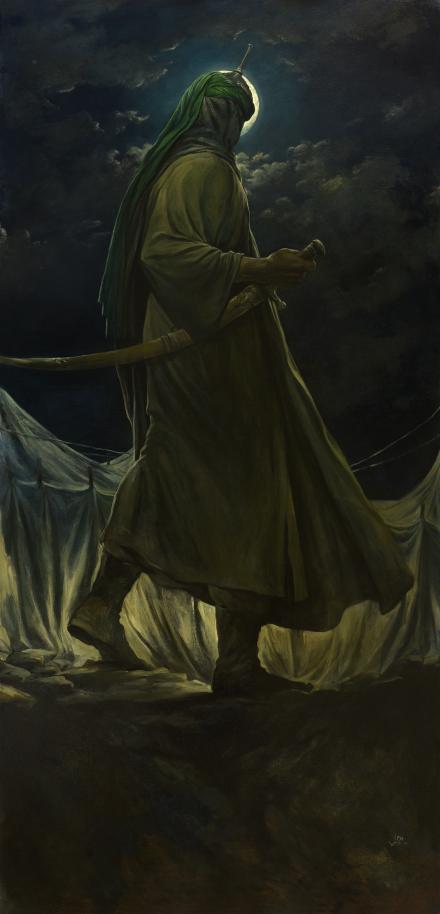 نقاشی : حضرت عباس (ع) در نگهبانی خیمه ها/ حسن روح الامین