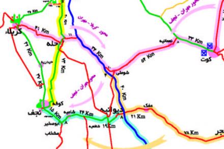 نقشه محورهاي تردد زائرين در عراق